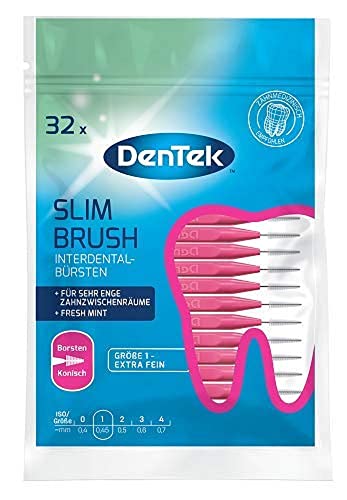 DenTek Slim Brush - Größe 1 - extra fein - für sehr enge Zahnzwischenräume - mit Minzgeschmack und hygienischer Schutzkappe, 32 Stück Pink